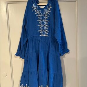 Zara Kids Blue Dress with White Embroidery